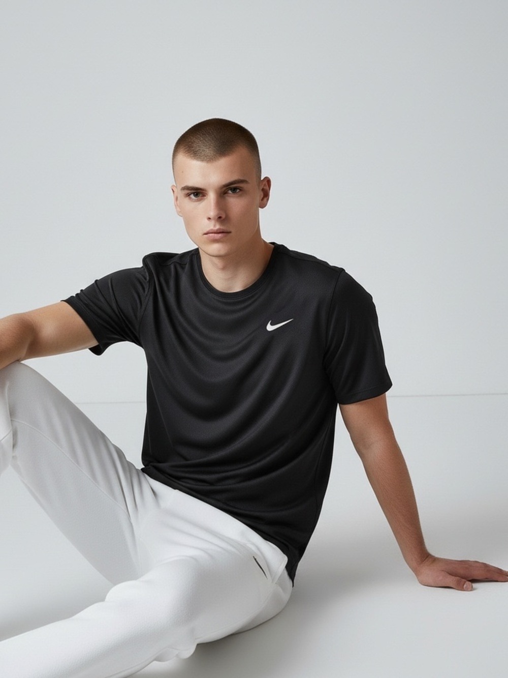 Nike Fit DryBlack Short-Sleeve Performance Tee with White Swoosh size M sku 153